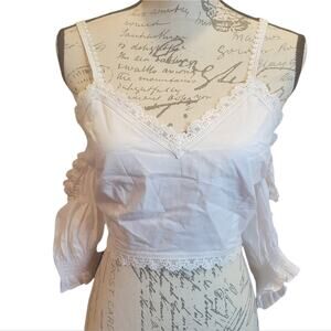 Qishma Off The Shoulder Sleeves Crop Top White Small